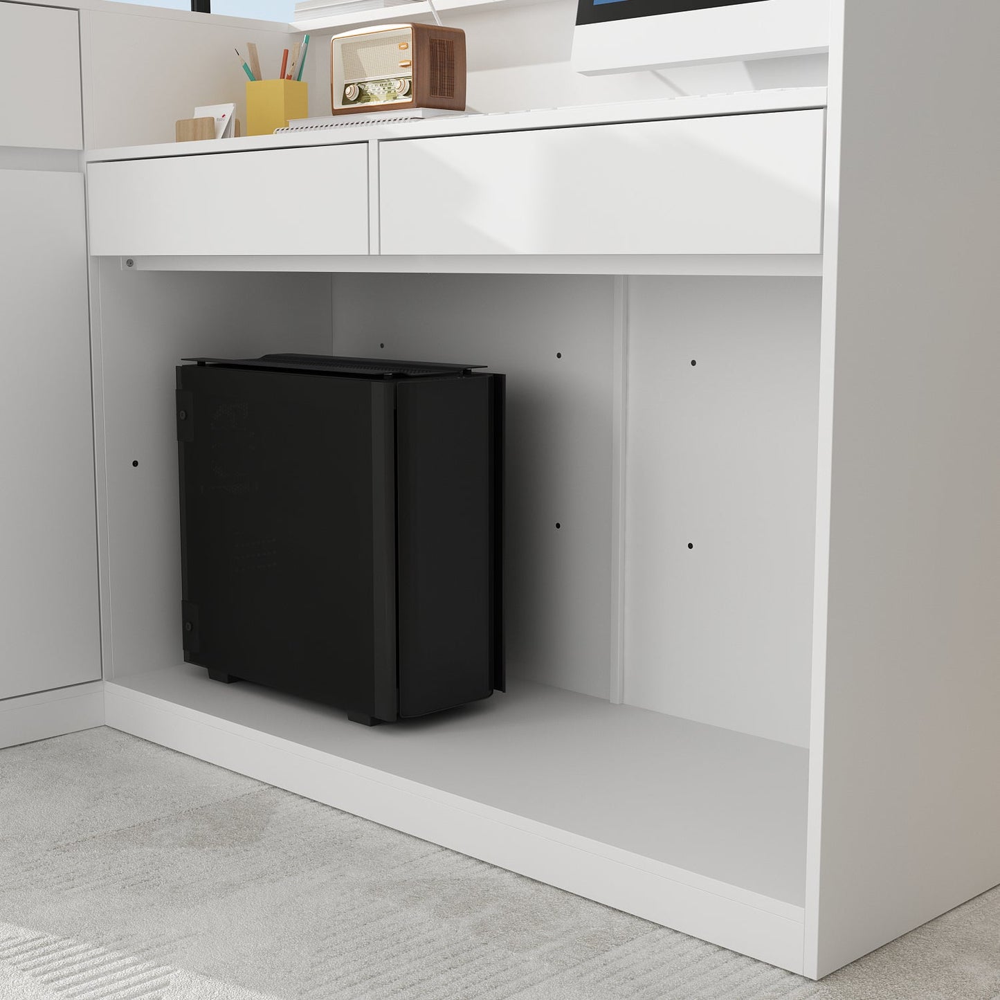 Grand comptoir d'accueil en forme de L avec 3 tiroirs