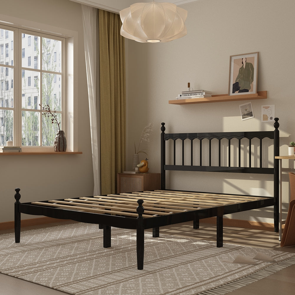 Cadre de lit en bois massif - Hévéa et pin, design élégant et robustesse, format Queen