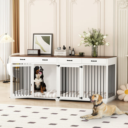 Meuble pour grande cage de chien avec séparateurs et 4 tiroirs