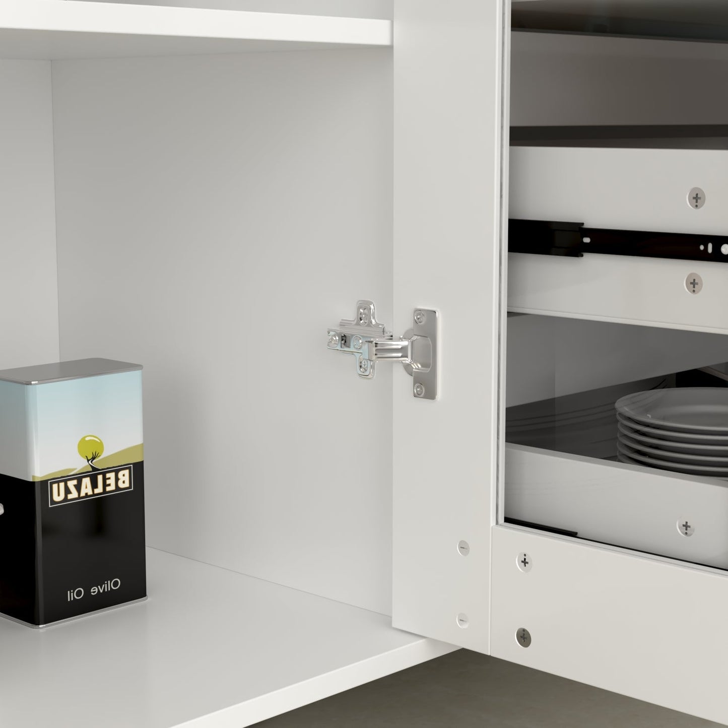 Grand placard de rangement de cuisine 63W avec étagère supérieure, 4 portes, 4 tiroirs et étagère pour micro-ondes 