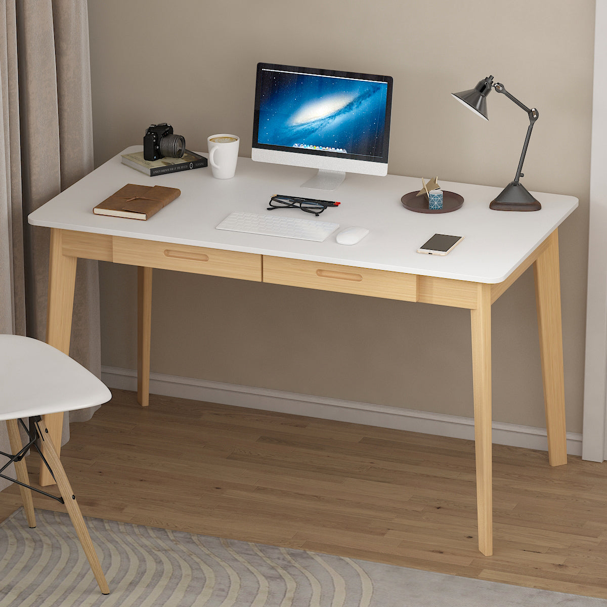 Bureau minimaliste en bois, large et robuste, 47,2 cm de large.