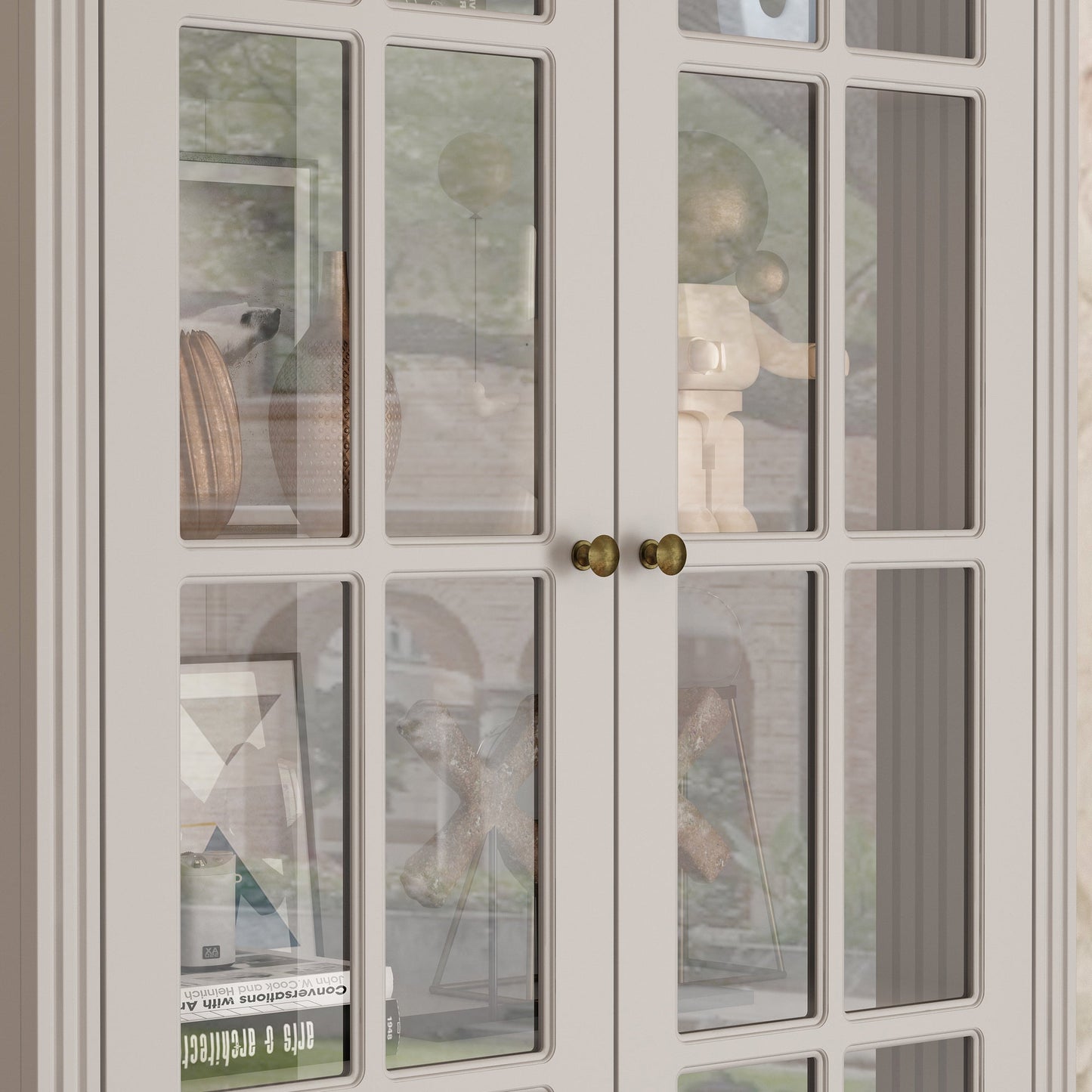 Bibliothèque vitrine avec 2 tiroirs et portes vitrées