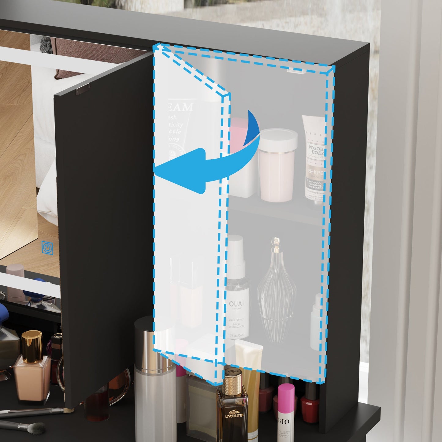 Coiffeuse avec miroir et lampe