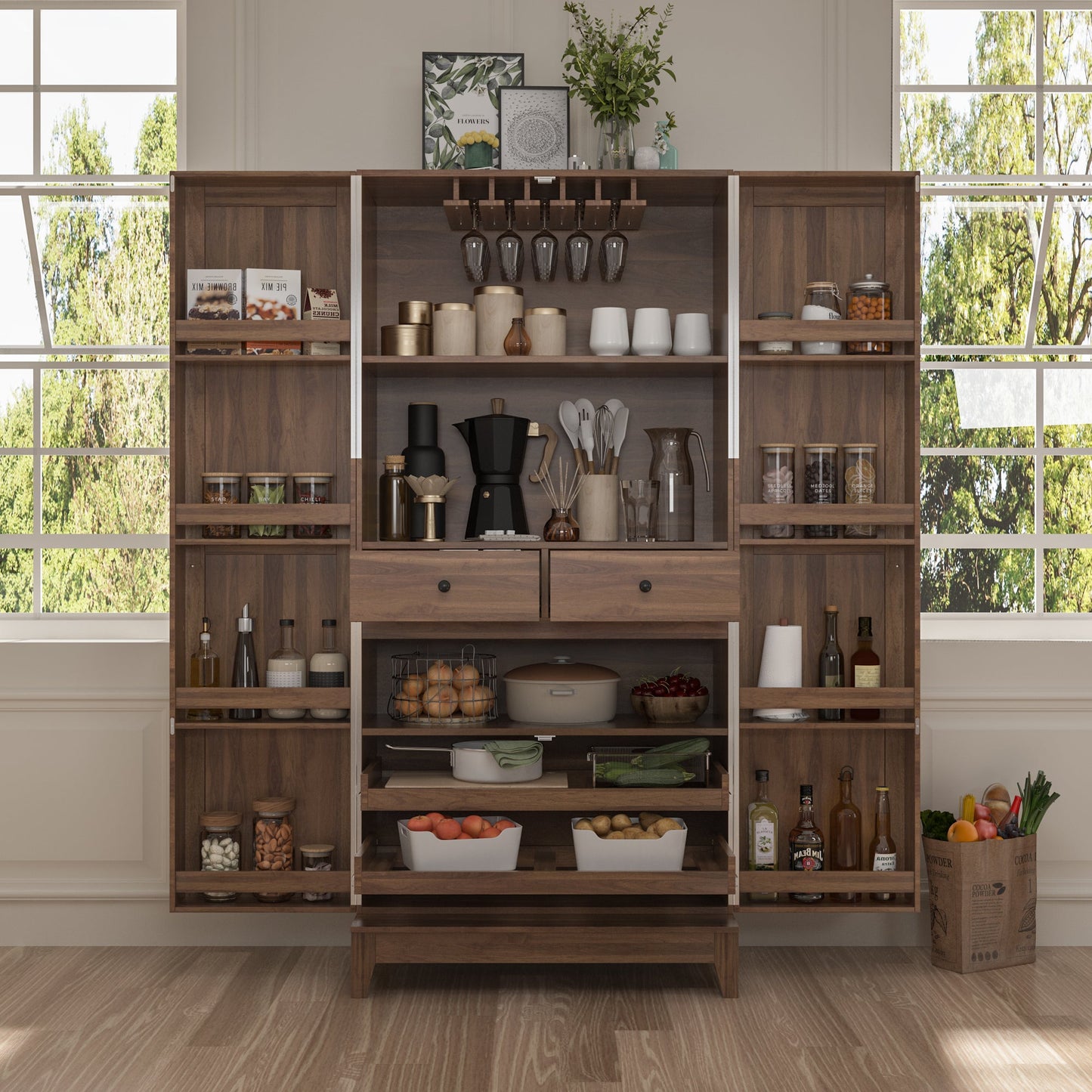 Grand organisateur de placard de cuisine avec porte-bouteilles