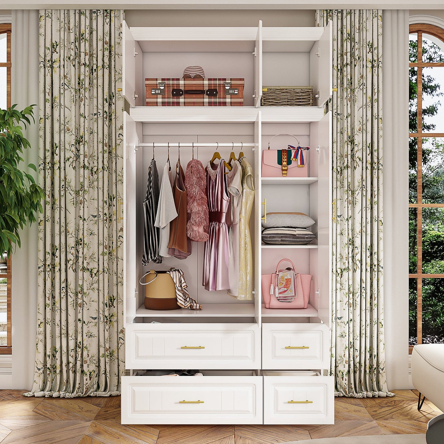Armoire de rangement pour vêtements avec poignées en métal pour petits espaces