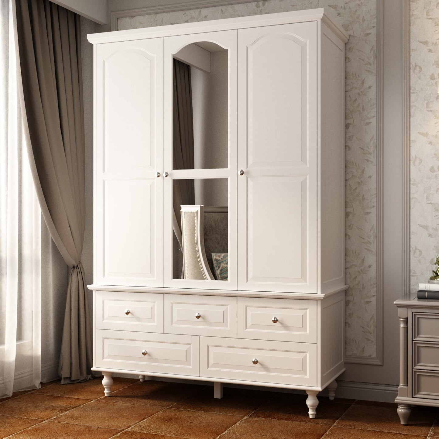 Grande armoire de rangement avec 3 portes et 5 tiroirs