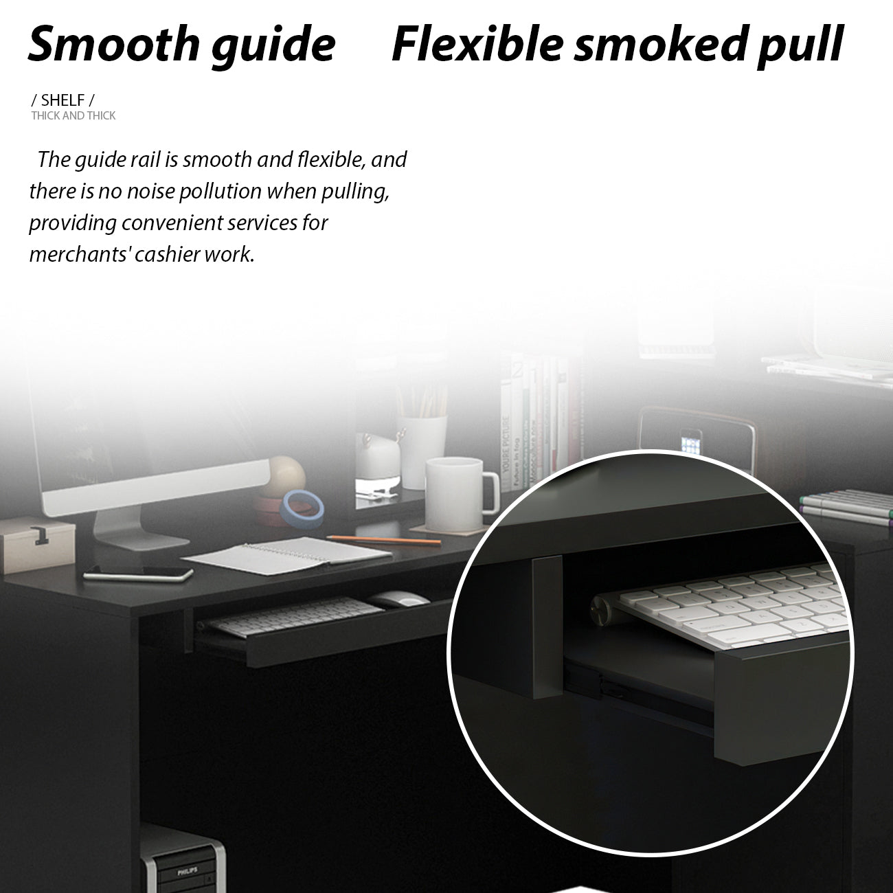 Bureau d'accueil en forme de L avec grands classeurs de rangement 