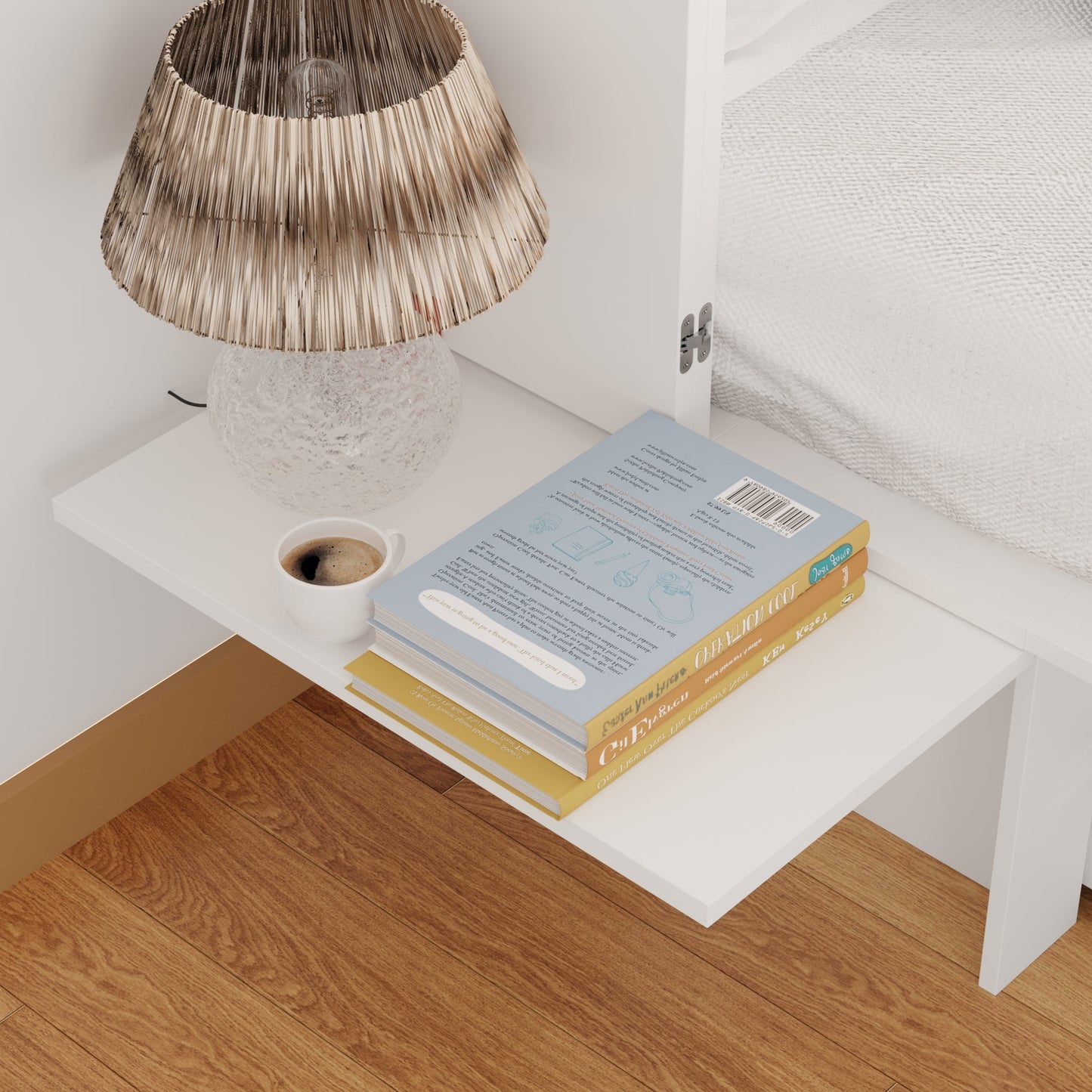 Lit escamotable pliable avec tables de chevet et finition blanche