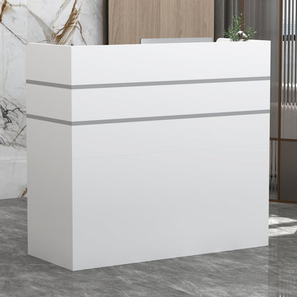 Bureau d'accueil moderne en bois avec armoire de rangement verrouillable, 47 pouces de large. 