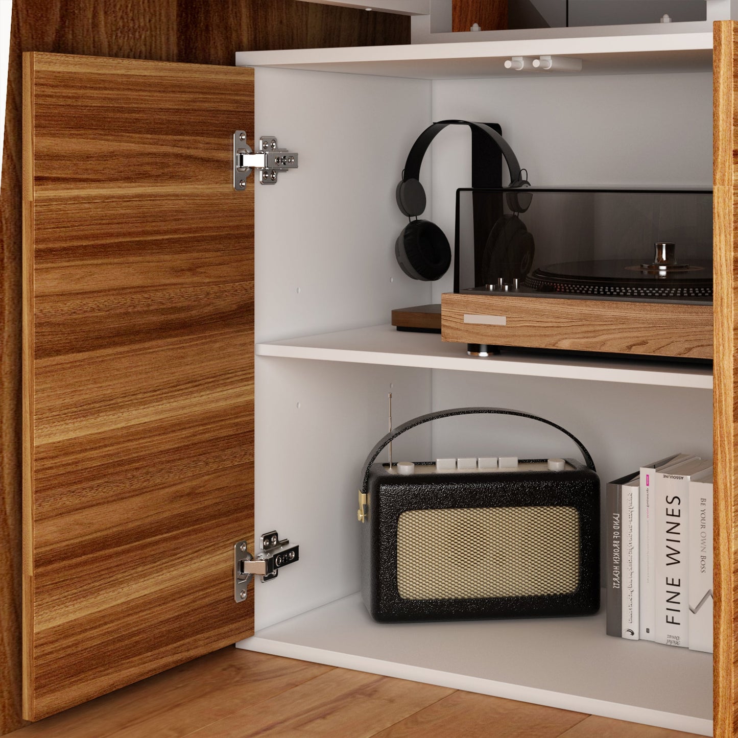 Bureau d'angle en forme de L avec tiroirs, finition bois brun.