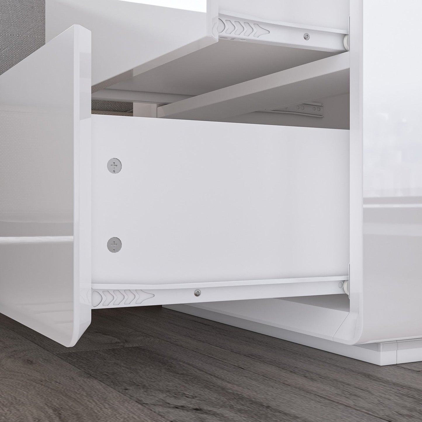 Table de chevet laquée brillante avec éclairage LED et 2 tiroirs