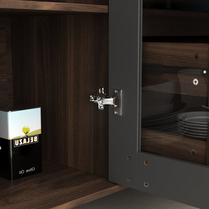 Grand placard de rangement de cuisine 63W avec étagère supérieure, 4 portes, 4 tiroirs et étagère pour micro-ondes 