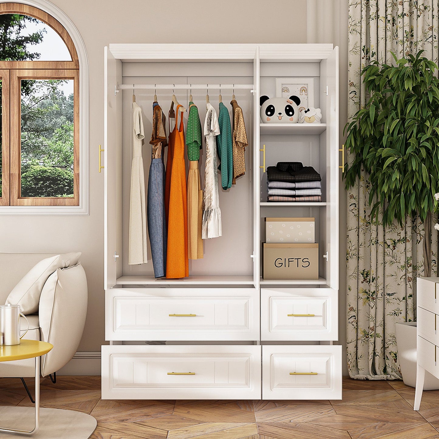 Armoire de rangement pour vêtements avec poignées en métal pour petits espaces