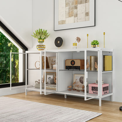 Buffet de 140 cm de large avec portes vitrées et éclairage LED