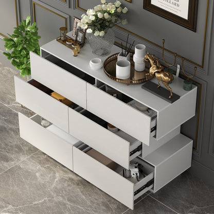 Commode double laquée brillante, buffet à 6 tiroirs pour salon