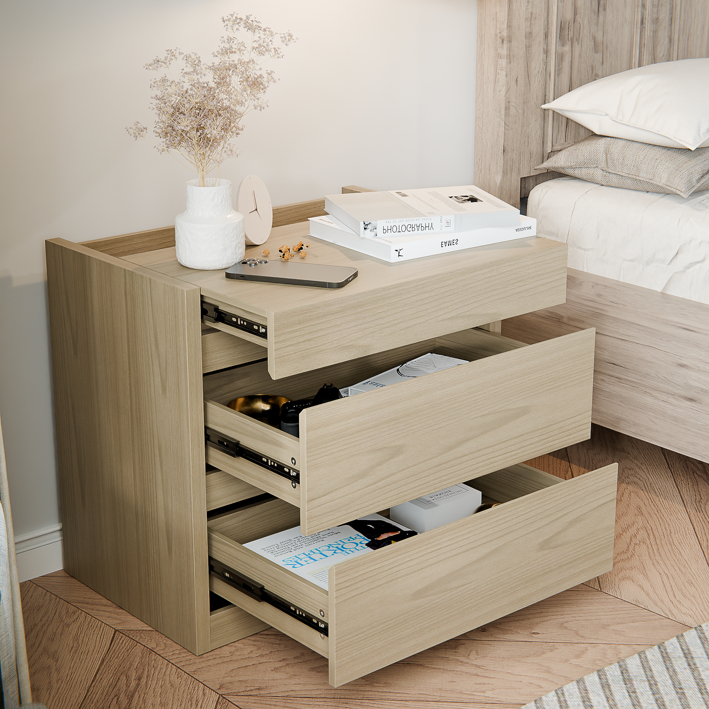 Table de nuit intelligente verrouillable avec tiroir à fusil