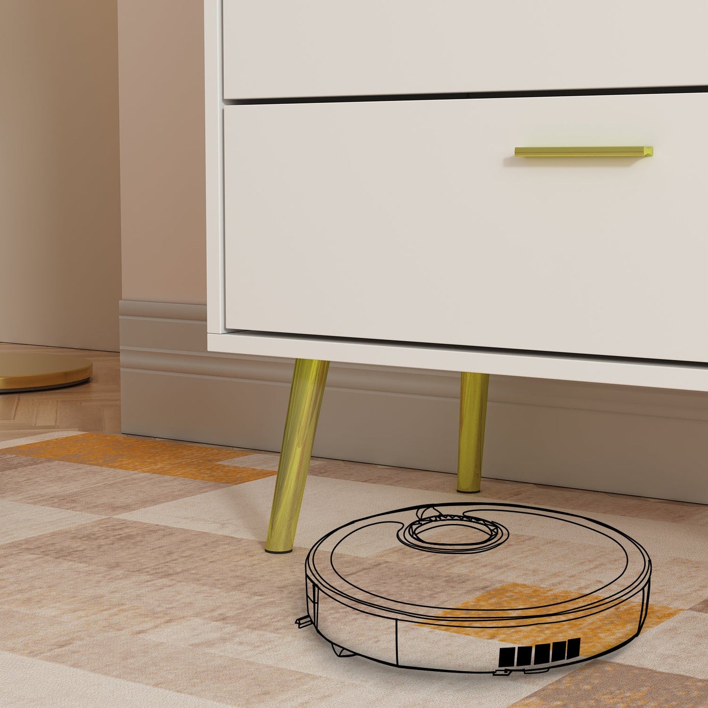 Commode contemporaine polyvalente avec 5 grands tiroirs de rangement 