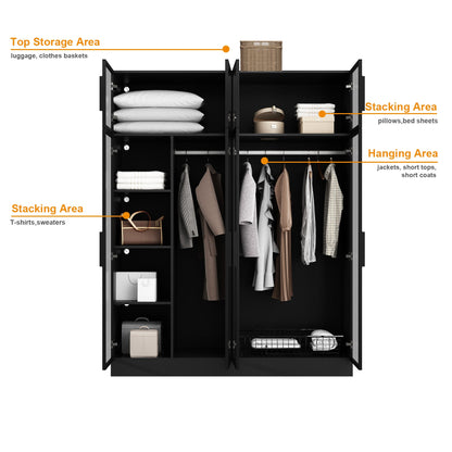 Armoire noire élégante avec éclairage LED et portes en verre trempé