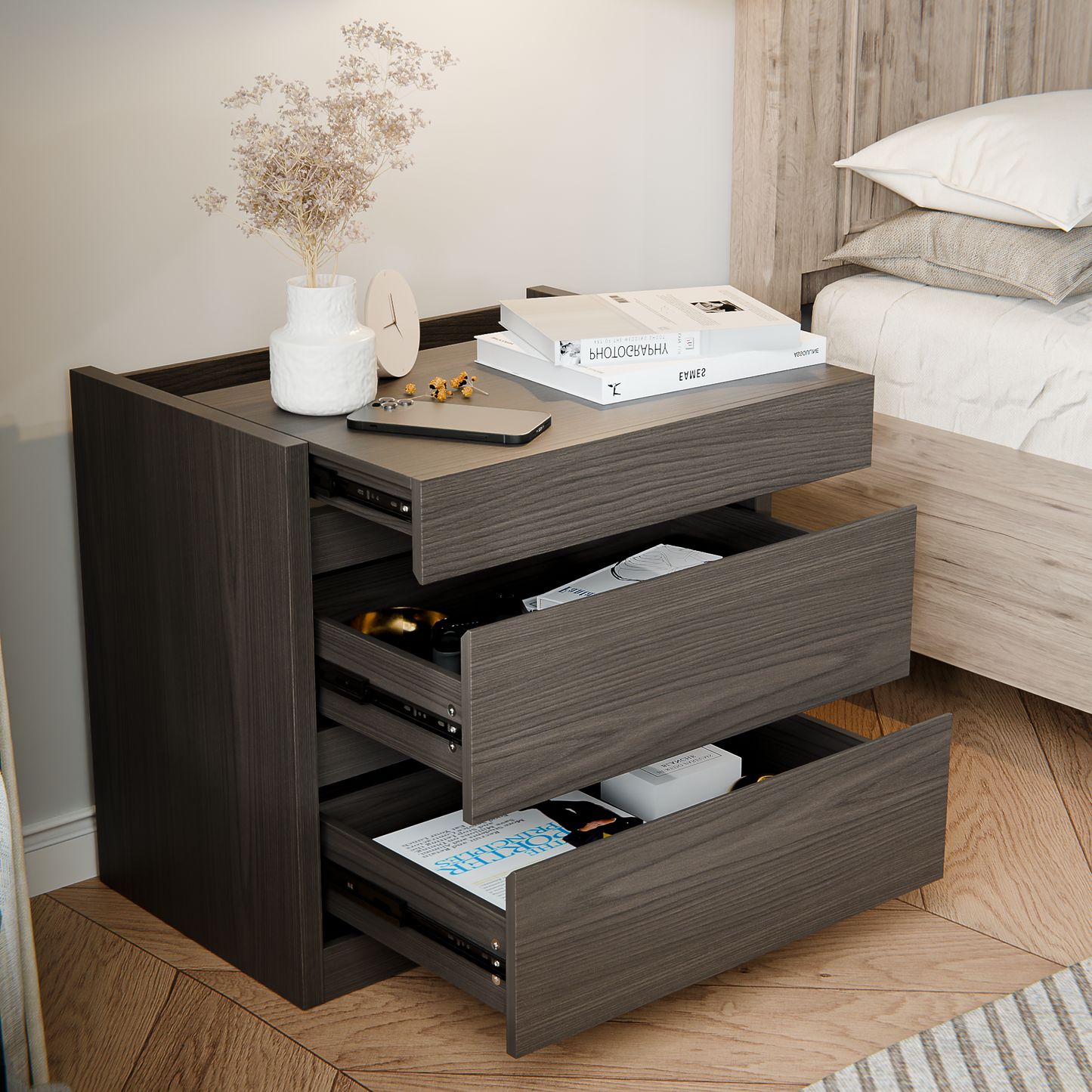 Table de nuit intelligente verrouillable avec tiroir à fusil