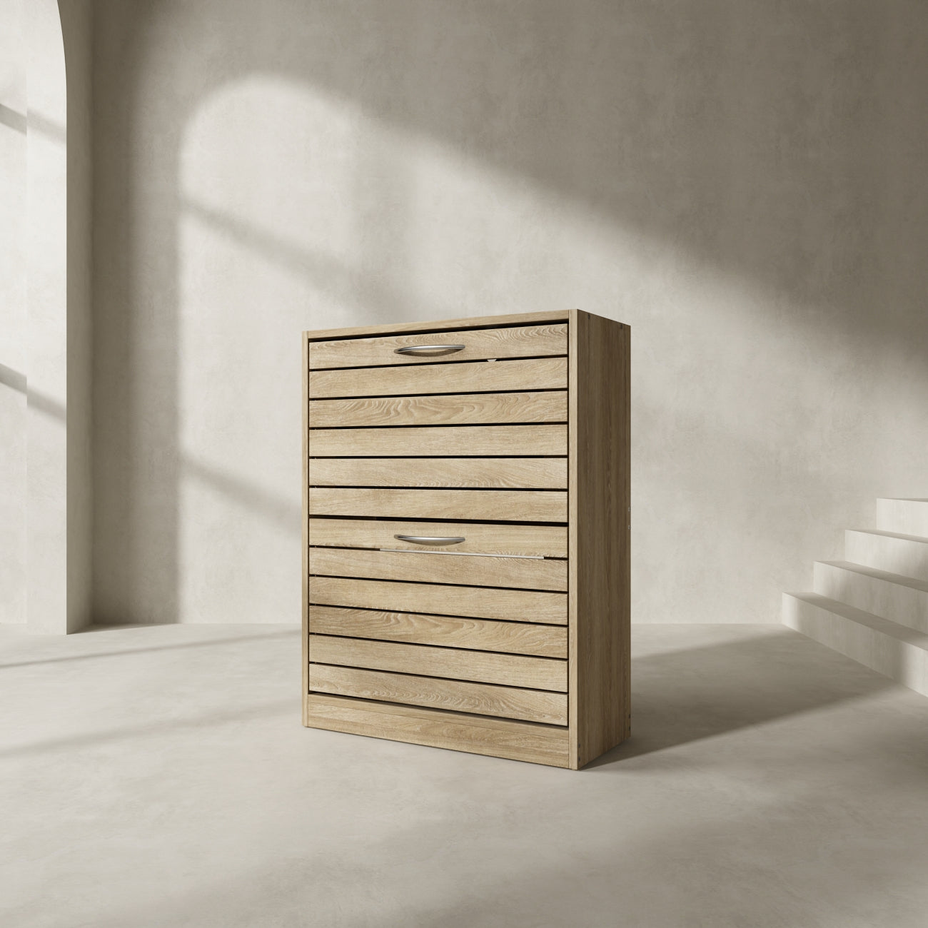 Meuble à chaussures à 2 tiroirs rabattables, meuble de rangement à chaussures à 2 niveaux pour entrée 