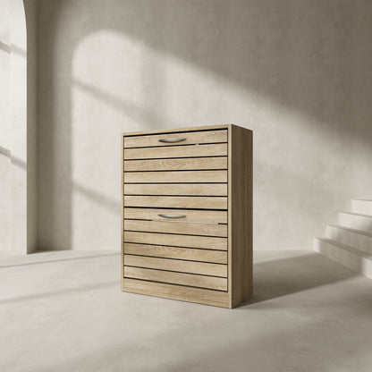 Meuble à chaussures à 2 tiroirs rabattables, meuble de rangement à chaussures à 2 niveaux pour entrée 