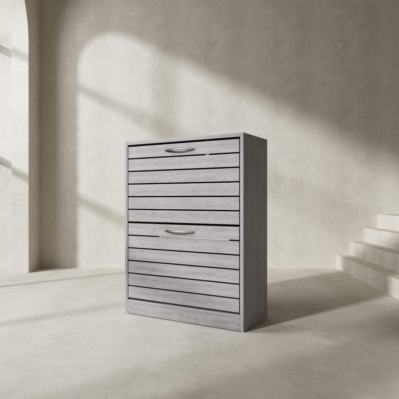 Meuble à chaussures à 2 tiroirs rabattables, meuble de rangement à chaussures à 2 niveaux pour entrée 