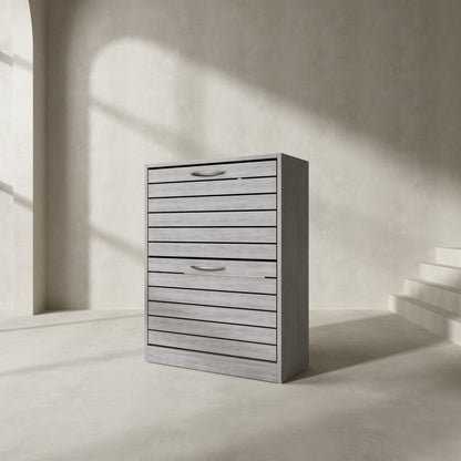 Meuble à chaussures à 2 tiroirs rabattables, meuble de rangement à chaussures à 2 niveaux pour entrée 