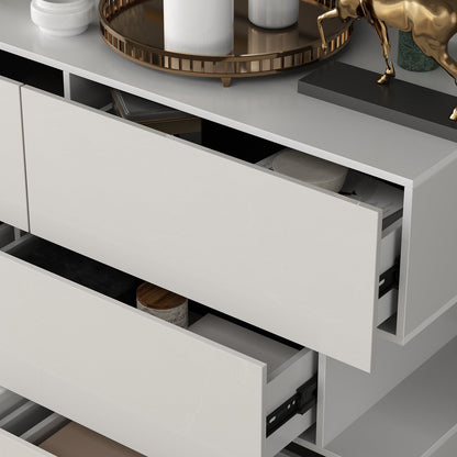 Commode double laquée brillante, buffet à 6 tiroirs pour salon