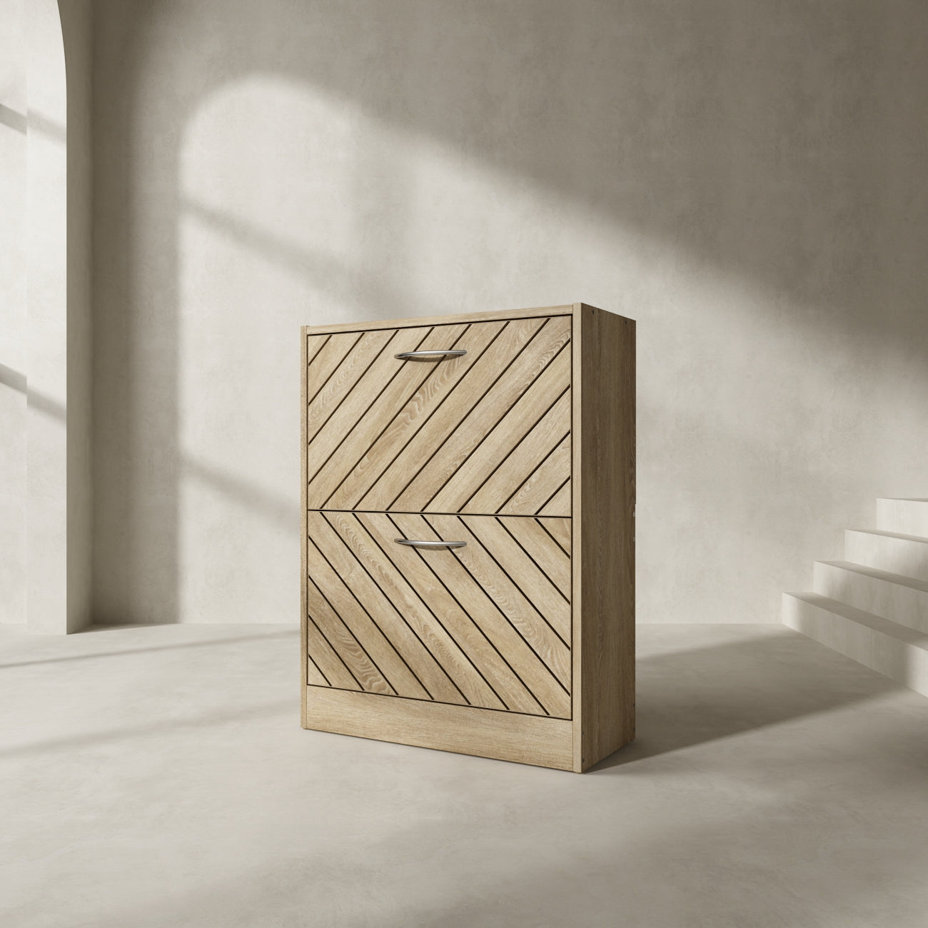 Meuble à chaussures rustique pour entrée, avec 2 tiroirs rabattables