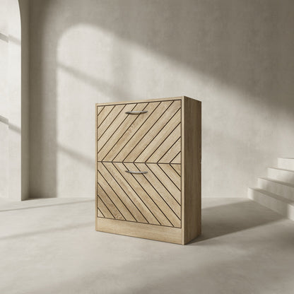 Meuble à chaussures rustique pour entrée, avec 2 tiroirs rabattables