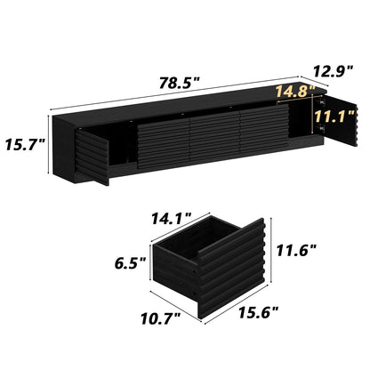 Meuble TV/console multimédia à 3 tiroirs et 2 placards, 78,5 po de largeur