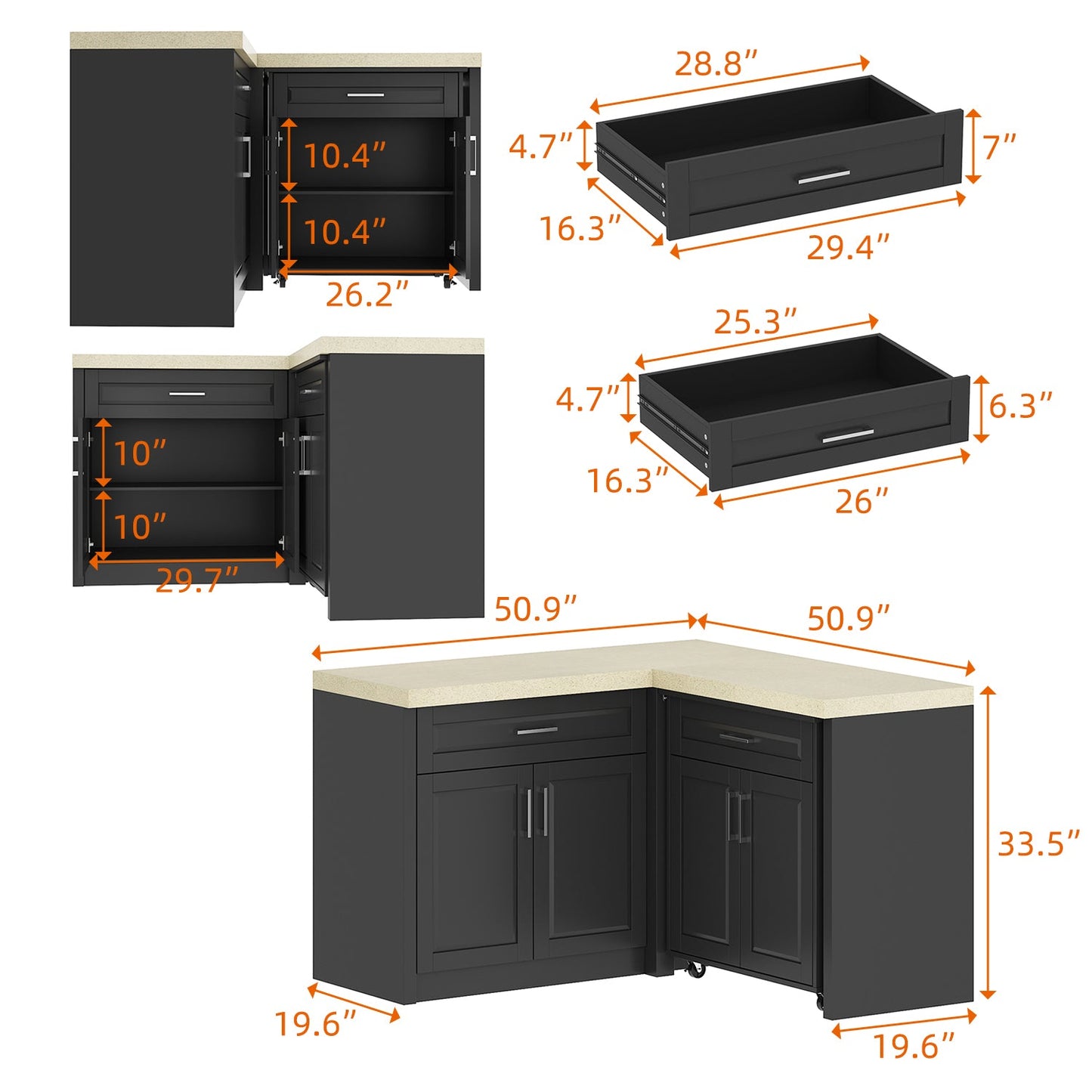 Îlot de cuisine d'angle 51W