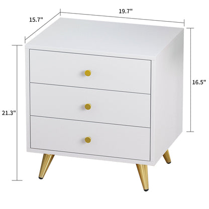 Table de chevet à 3 tiroirs avec pieds plaqués or pour petits espaces 