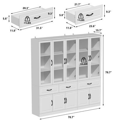 Grande vitrine d'angle avec étagère de rangement et bibliothèque combinées