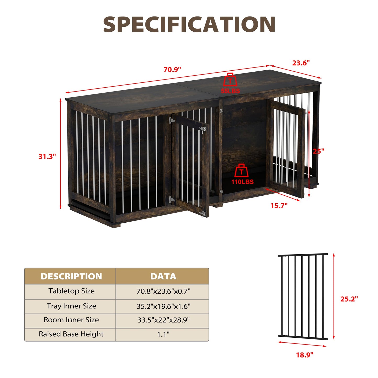 Cage pour animaux de compagnie à double porte de grande taille avec structure renforcée en acier