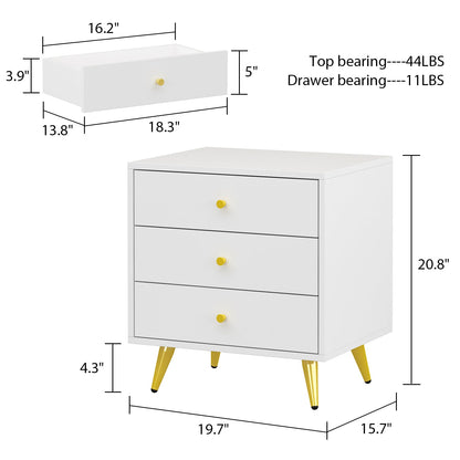 Commode de chevet à 3 tiroirs avec rangement et éléments métalliques