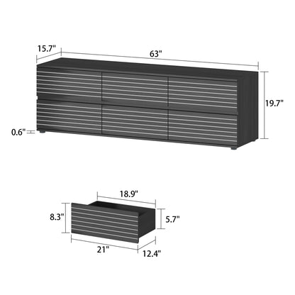 Commode moderne à 6 tiroirs, style minimaliste et contemporain, idéale pour la chambre ou le salon.