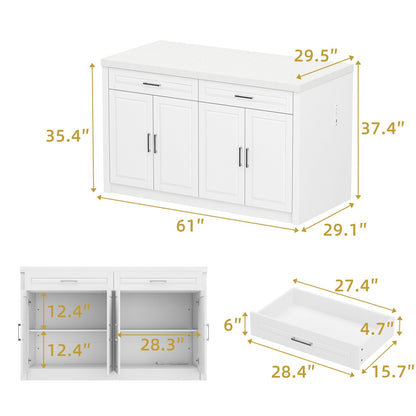 Îlot de cuisine de 61 po de largeur avec 2 tiroirs et 4 portes