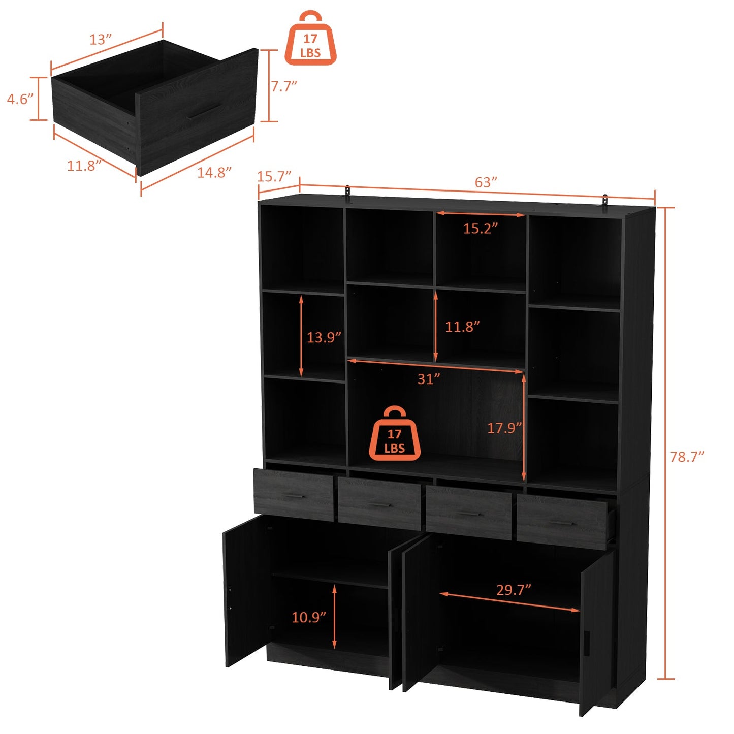 Garde-manger de cuisine de 78,7 pouces avec 4 tiroirs