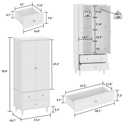 Armoire de rangement blanche pour chambre à coucher avec 3 tiroirs