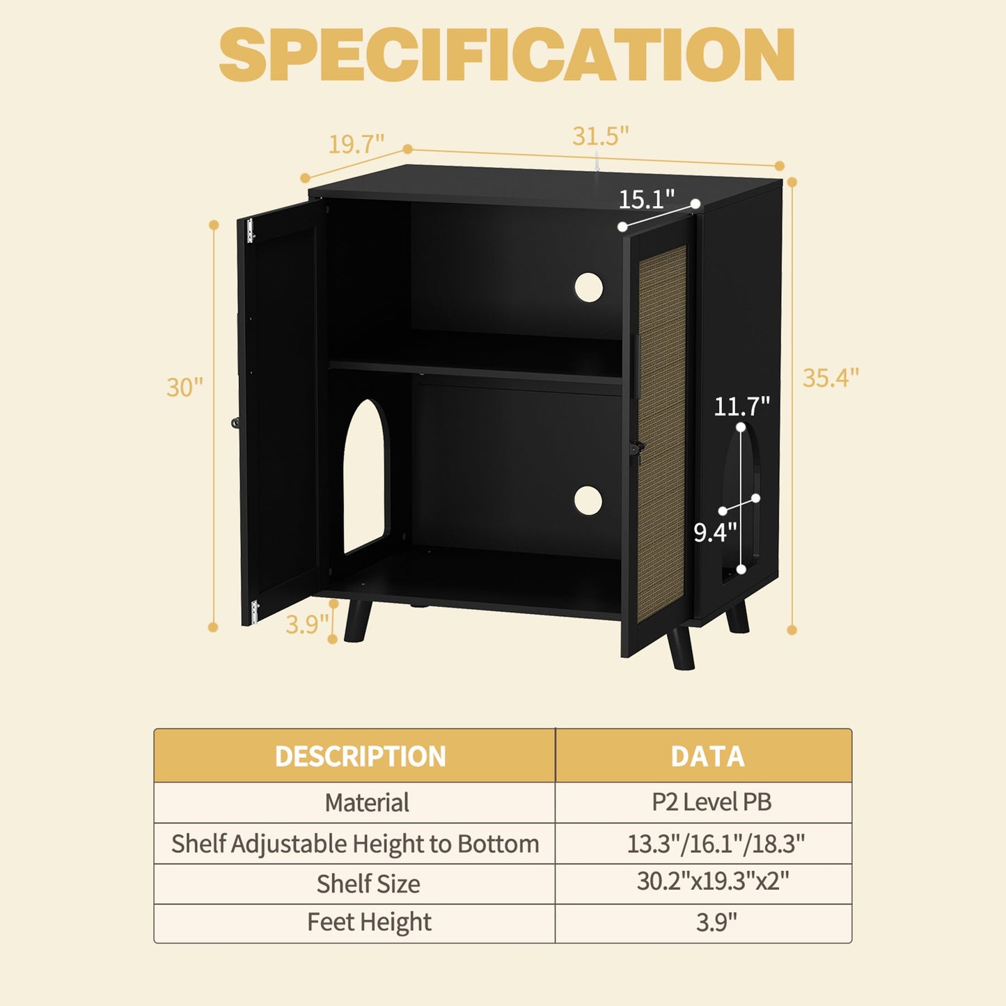 Enclos moderne pour bac à litière pour chat avec serrure et portes en sisal