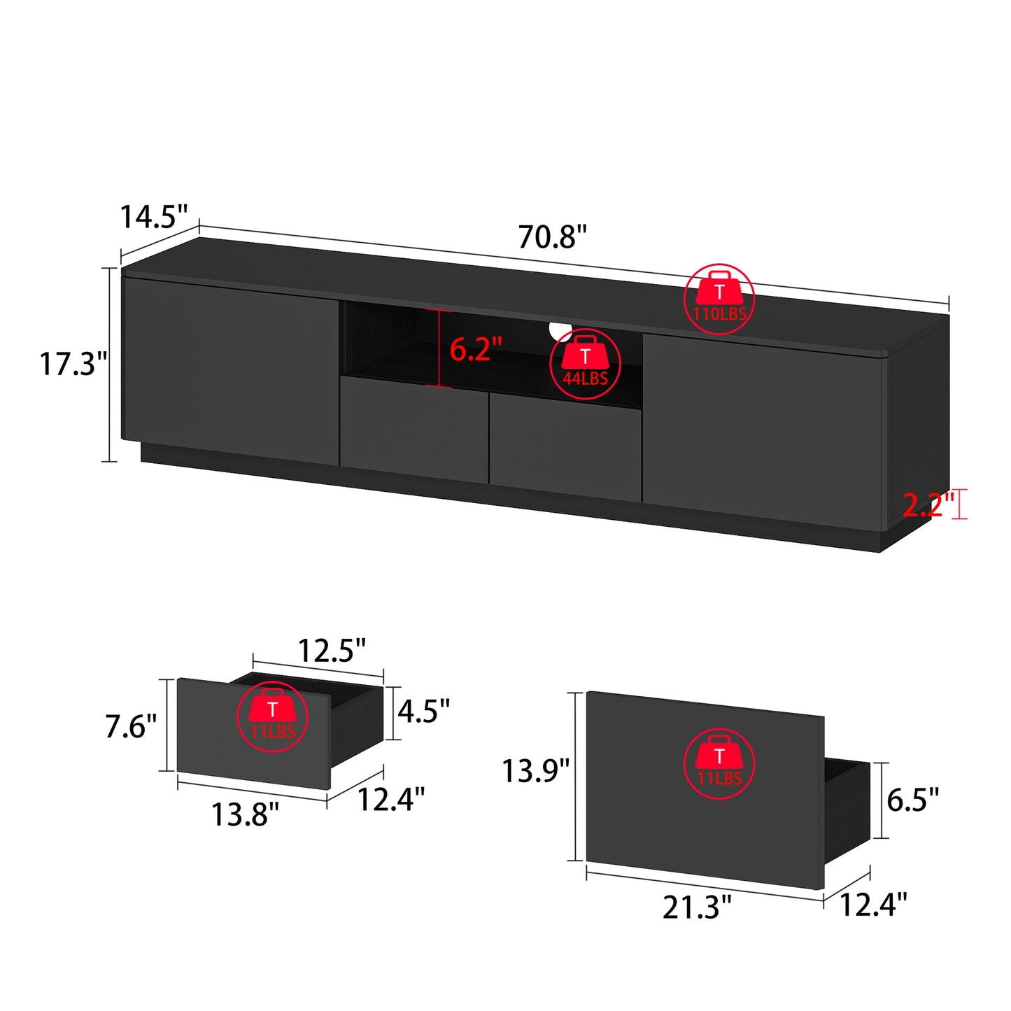 Meuble TV LED, console, centre multimédia, finition brillante