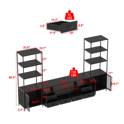 Meuble TV noir élégant avec centre multimédia : design moderne et grand espace de rangement