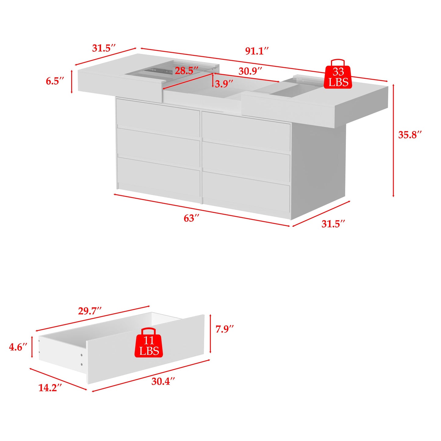 Commode à 12 tiroirs et 1 étagère, au design élégant et au plateau en verre trempé