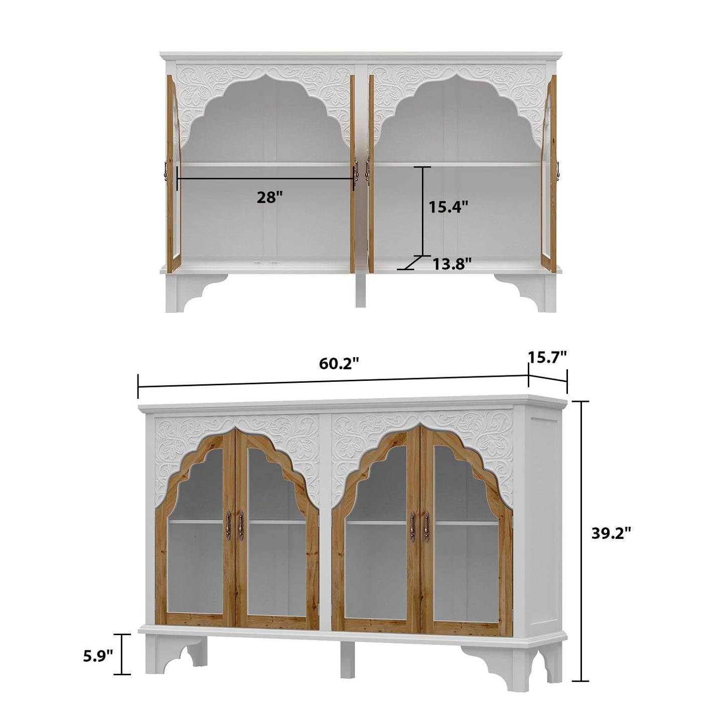 Buffet en bois massif de 60,2 pouces