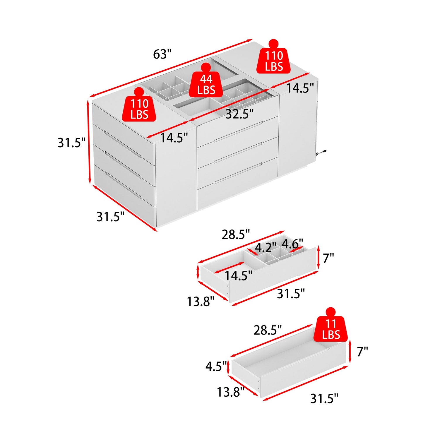 Commode à 16 tiroirs au design élégant et plateau en verre trempé