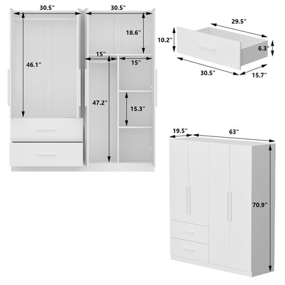 Armoire de rangement en bois manufacturé, grande penderie familiale avec barres de suspension