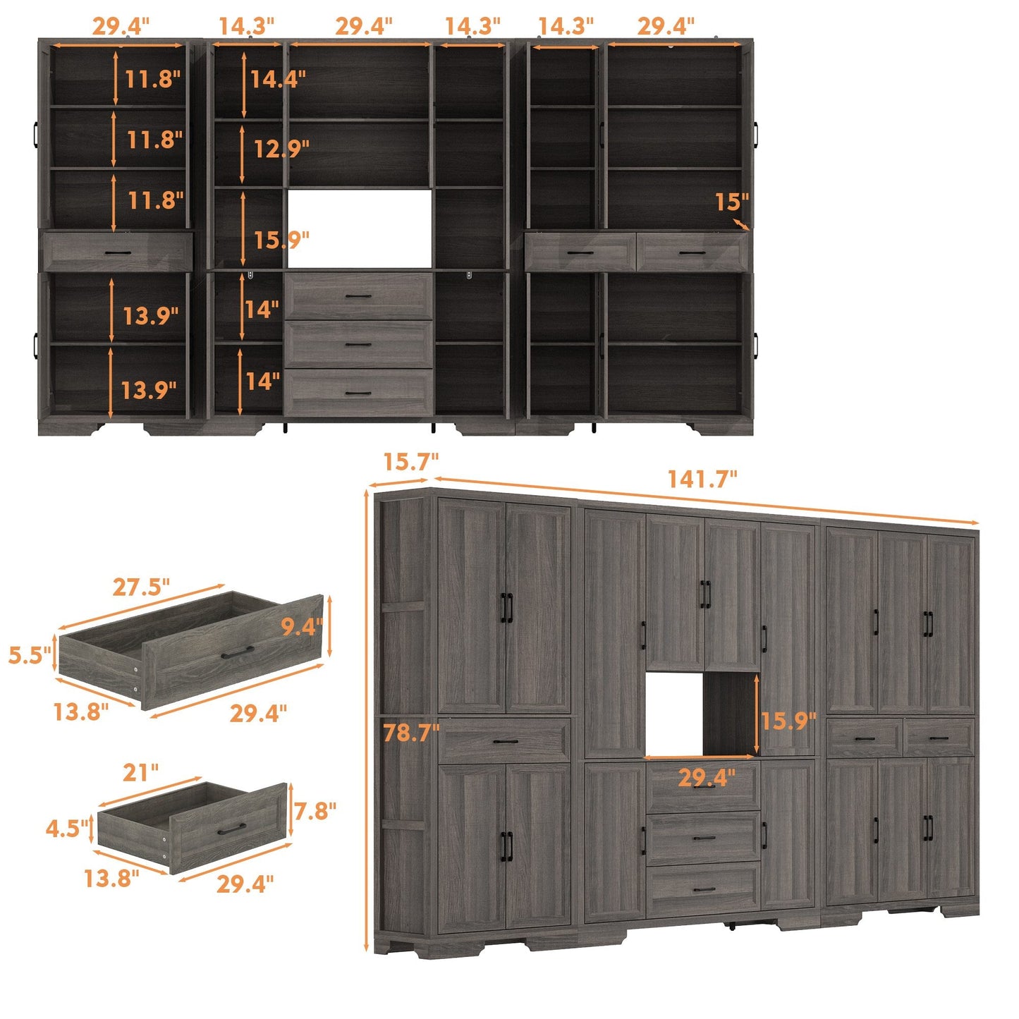 Meuble de rangement modulaire élégant : design épuré et combinaison de compartiments ouverts et fermés.