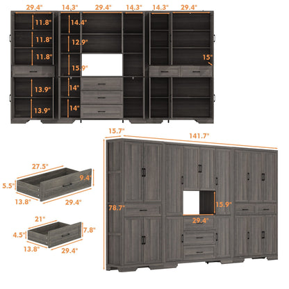 Meuble de rangement modulaire élégant : design épuré et combinaison de compartiments ouverts et fermés.