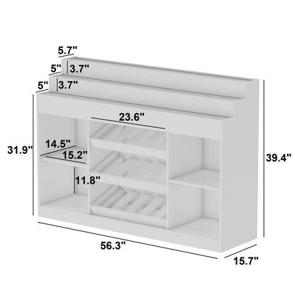 Meuble bar à vin avec éclairage, meuble café avec étagère à vin et plateau en verre